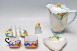 ART DECO ROYAL WINTON CERAMIC TABLE WARE TOGETHER WITH CZECH PORCELAIN MILK JUG AND SUGAR BOWL