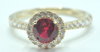 9CT GOLD RUBY & WHITE STONE RING