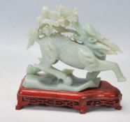 20TH CENTURY CHINESE ORIGINAL GREEN HARD STONE CARVED FIGURINE OF A QILIN