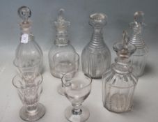 FIVE 18TH CENTURY GEORGIAN GLASS DECANTERS AND VICTORIAN DRINKING GLASSES