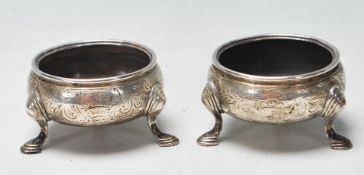 GEORGIAN ANTIQUE EDWARD WOOD MADE SILVER TABLE SALTS