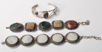 THREE VINTAGE 20TH CENTURY SILVER / WHITE METAL BRACELETS