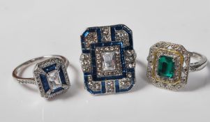 COLLECTION 3 WHITE METAL ART DECO DRESS RINGS