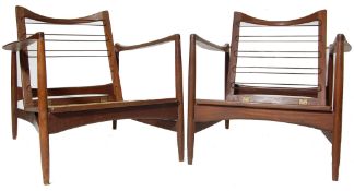 PAIR OF RETRO VINTAGE DANISH INSPIRED TEAK WOOD ARMCHAIRS