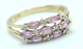 9CT GOLD PINK AND WHITE STONE RING