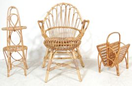 MID CENTURY BAMBOO ARMCHAIR AND A 1960S FOOTSTOOL. BOTH IN THE MANNER OF FRANCO ALBINI.