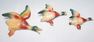 MID CENTURY PLASTER WALL MOUNTED FLYING DUCKS X 3