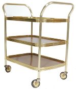 RETRO MID CENTURY TWO TIER TEA TROLLEY WITH GILDED METAL FRAME