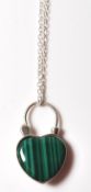 SILVER AND MALACHITE PENDANT LOCK NECKLACE
