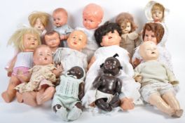 ASSORTMENT OF VINTAGE CELLULOID AND BISQUE HEADED DOLLS
