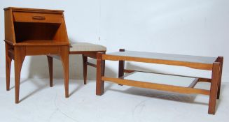 RETRO VINTAGE SMOKED GLASS COFFEE TABLE TOGETHER WITH A VINTAGE TELEPHONE TABLE