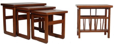 RETRO VINTAGE 1970S NEST OF TEAK WOOD TABLES WITH A MAGAZINE RACK