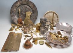 COLLECTION OF SILVER PLATE BRASS & PEWTER ITEMS