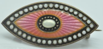 ANTIQUE SILVER AND ENAMEL NAVETTE BROOCH