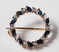 9ct Gold Sapphire & Diamond Roundel Brooch