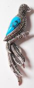 LARGE WHITE METAL AND MARCASITE ART DECO STYLE PARROT BROOCH