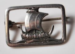 MODERNIST CARL OVE FRYDENSBERG SILVER BOAT BROOCH