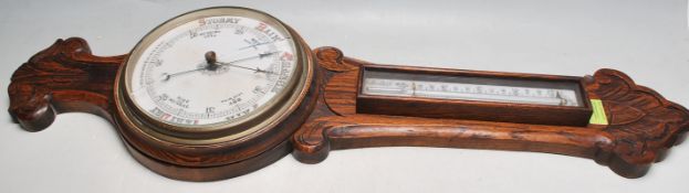 20TH CENTURY OAK ANEROID BAROMETER & THERMOMETER