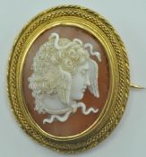VICTORIAN 18CT GOLD HERMES CAMEO BROOCH
