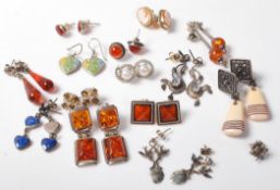 GROUP OF 20TH CENTURY SILVER DROP AND STUD EARRINGS