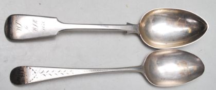 TWO ANTIQUE SILVER HALLMARKED SPOONS