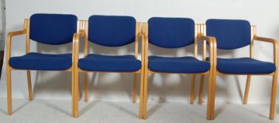 SET OF FOUR RETRO VINTAGE BLUE STACKING CHAIRS
