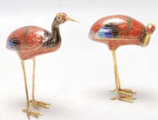 TWO 20TH CENTURY CHINESE ORIENTAL CLOISONNE CRANES