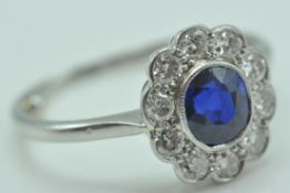 EDWARDIAN ANTIQUE SAPPHIRE AND DIAMOND CLUSTER RING