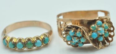 TWO 20TH CENTURY GOLD AND TURQUOISE RINGS