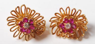 VINTAGE 18CT GOLD, DIAMOND AND RUBY CLIP ON EARRINGS