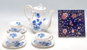 19TH CENTURY VICTORIAN ZSONLNAY BLUE CERAMIC TILE AND TEA SET