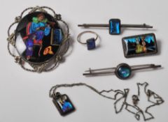 20TH CENTURY SILVER AND BUTTERFLY WING JEWELLERY