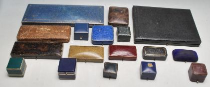 SEVENTEEN VINTAGE AND ANTIQUE LEATHER JEWELLERS BOXES