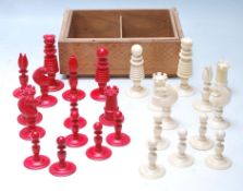 GROUP OF 19TH CENTURY VICTORIAN SATIN IVORY CHESS PIECES