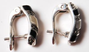 PAIR OF SILVER HALF HOOP EARRINGS DECORATED WITH MARCASITES