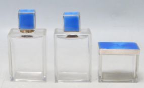 1932 SILVER AND GLASS ART DECO THREE PIECE DRESSING TABLE SET