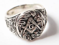 STAMPED .925 SILVER MASONIC STYLE RING