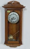 ART DECO STYLE OAK CASE 8 DAY WALL CLOCK WITH GLASS FRONT DOOR