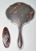 1920'S ANTIQUE SILVER AND TORTOISE SHELL HAND HELD MIRROR
