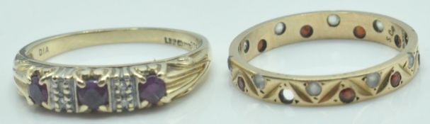 2 9CT GOLD HALLMARKED RINGS - THREE STONE & ETERNITY