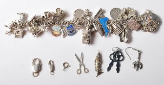 VINTAGE SILVER CHARM BRACELET WITH MANY CHARMS