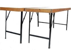 TWO VINTAGE RETRO 20TH WHITE MELAMINE TRESTLE TABLES