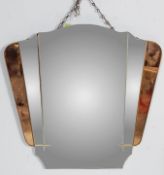 EARLY 20TH CENTURY ART DECO 1930S COPPER PANELLED FAN SHAPED ODEON WALL MIRROR