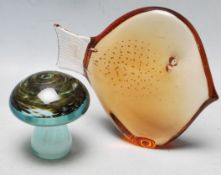 TWO RETRO 20TH CENTURY STUDIO ART GLASS PAPERWEIGHTS