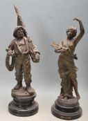 TWO 19TH CENTURY FRENCH BRONZED SPELTER FIGURINES AFTER AUGUSTE FRANCOIS MOREAU