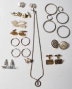 GROUP OF VINTAGE SILVER EARRINGS AND YELLOW METAL CUFFLINKS