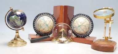 VINTAGE RETRO 20TH CENTURY DESK TOP GLOBES AND MAGNIFYING GLASSES