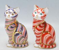 TWO ROYAL CROWN DERBY IMARI CAT PAPERWEIGHTS