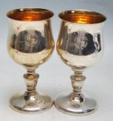 PAIR OF 1977 COMMEMORATIVE SILVER GOBLETS