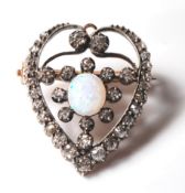 ANTIQUE OPAL AND DIAMOND HEART BROOCH